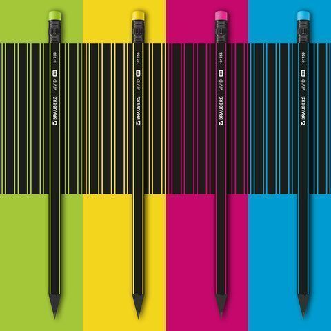 Карандаш ч/гр НВ с ластиком корпус ассорти BRAUBERG VIVID 1/72 (вывод)