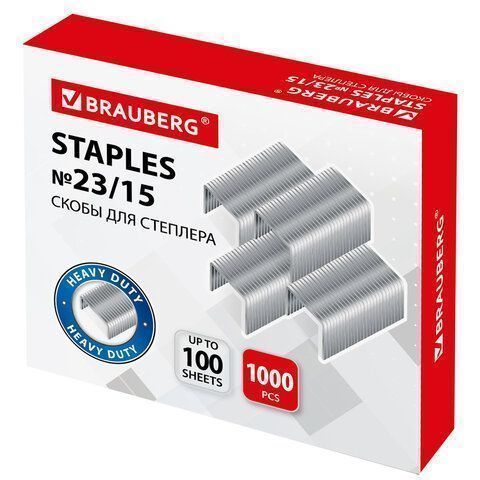 Скобы №23/15 1000 шт от 40 до 100л BRAUBERG 1/10/120