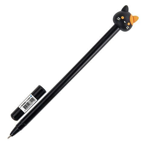 Ручка с топпером шариковая ЮНЛАНДИЯ Кошка корпус ассорти СИНЯЯ узел 0,7мм 1/12