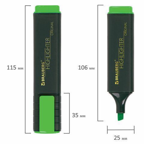 Текстмаркер зеленый 1-5мм скошенный наконечник BRAUBERG Original 1/12