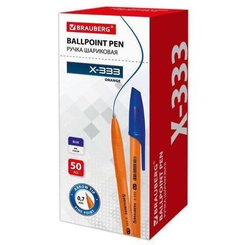 Ручка шариковая синяя узел 0,7мм линия 0,35мм корпус оранж BRAUBERG X-333 Orange 1/50/1000
