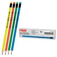 Карандаш ч/гр HB с ластиком трехгранный корпус неон ассорти Brauberg 1/12/2880