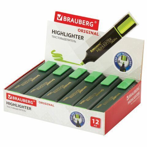 Текстмаркер зеленый 1-5мм скошенный наконечник BRAUBERG Original 1/12