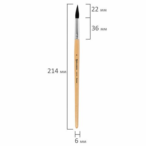 Кисть белка круглая №6 BRAUBERG  1/30/1440