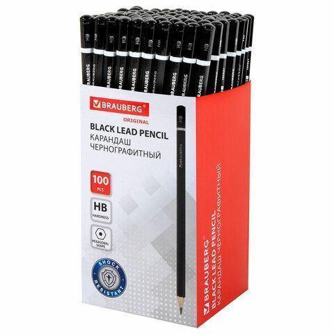 Карандаш ч/гр НВ черный заточ. карт. упак. BRAUBERG Fine Line Файн Лайн 1/100/3000