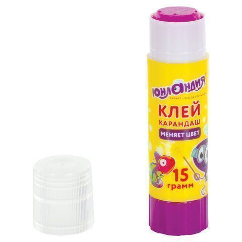 Клей-карандаш 15г обесцвечивающийся цветной ЮНЛАНДИЯ 1/20/480