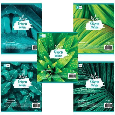 Тетрадь 48л А5 клетка обложка картон GREEN NATURE BRAUBERG 1/10/100