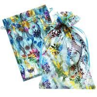 НГ Подарочный мешок текстильный ОРГАНЗА Снежинки 20х30см 1/250