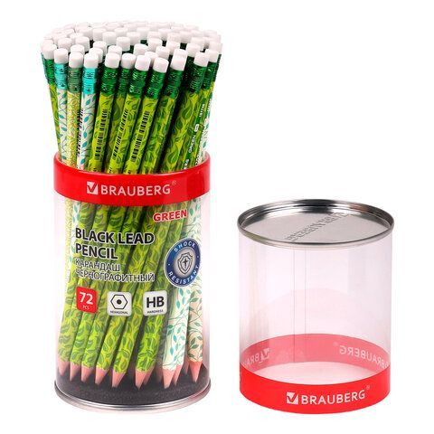 Карандаш ч/гр НВ с ластиком пластиковый ассорти GREEN BRAUBERG 1/72