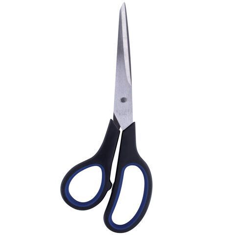 Ножницы 190мм метал черно-синие вставки европодвес Soft Grip Brauberg 1/12