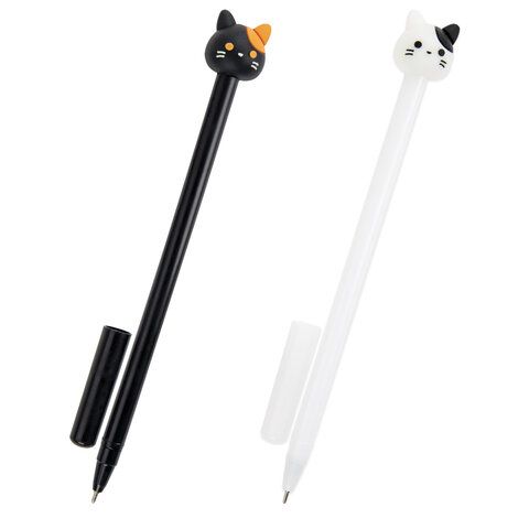 Ручка с топпером шариковая ЮНЛАНДИЯ Кошка корпус ассорти СИНЯЯ узел 0,7мм 1/12