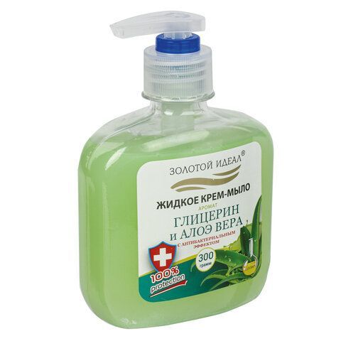 Мыло жидкое крем 300мл с дозатором антибактериальное Глицерин и алоэ вера ЗОЛОТОЙ ИДЕАЛ 1/12 (Клиент