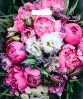 Пакет с вырубной ручкой (38х45)-60 Пионы ламинат Тико 50/500