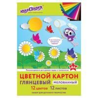 Цветной картон А4 12л 12цв глянцевый ЮНЛАНДИЯ 1/38