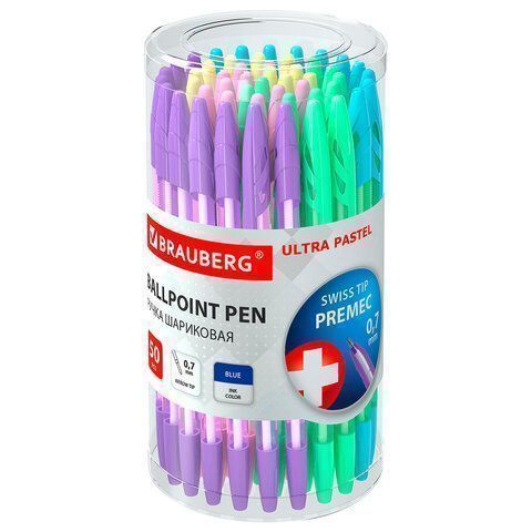 Ручка шариковая масляная синяя 0,7мм корп ассорти BRAUBERG Ultra Pastel 1/50