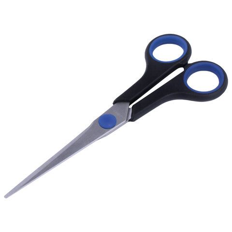 Ножницы 165мм метал черно-синие вставки европодвес Soft Grip Brauberg 1/12