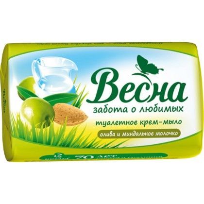 Мыло туалетное 90гр в обертке Весна Олива и миндальное молочко 1/72 Мыло туалетное 90гр в обертке Весна Олива и миндальное молочко 1/72