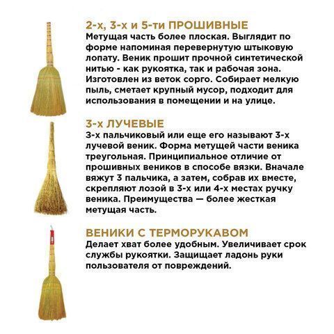 Веник Сорго 3-х прошивной Стандарт 320-340 г ширина метелки 27-30 см длина 79 см 1/50 (клиент)