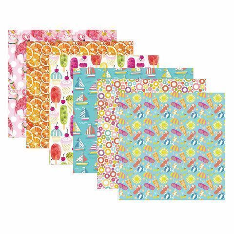 Цветная WASHI-бумага д/декора ЛЕТО, 15*15см, 12л 6 дизайнов, рисовая бумага, ОСТРОВ СОКРОВИЩ (вывод)