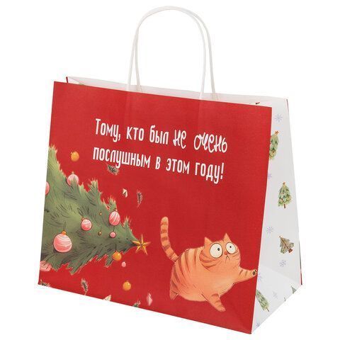 НГ Пакет подарочный крафтовый (28х24х14) Котики ЗОЛОТАЯ СКАЗКА 1/24/144