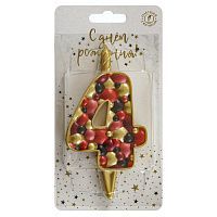 Свеча для торта Пузыри золото Цифра 4 1/20