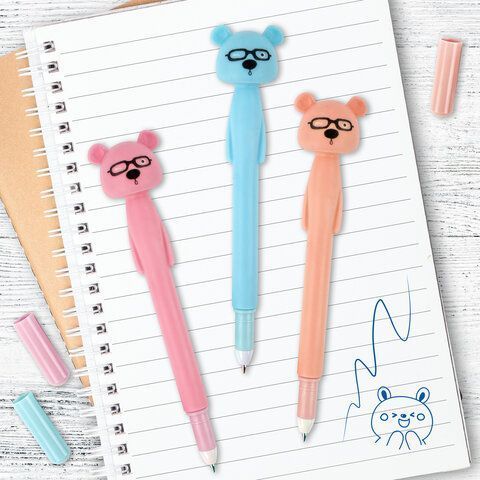 Ручка фигурная шариковая мягкий силиконовый корпус, ассорти, СИНЯЯ, 0,7мм ЮНЛАНДИЯ Мишка 1/12