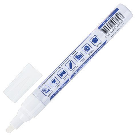 Маркер-краска лаковый белый 4мм нитро-основа алюминиевый корпус BRAUBERG PRO PLUS, 1/12/864