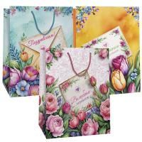 Пакет подарочный бумажный (18х23х10) ламинир Микс 3 дизайна 1/12/360