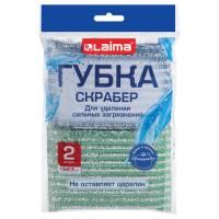 Губка для посуды (2шт) 13x8,5x1,5мм скрабер образив оплетка+ паролон ЛАЙМА 1/144 