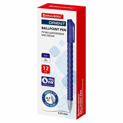 Ручка шариковая масляная синяя 0,7мм линия 0,35мм корпус синий BRAUBERG Orient 1/12/1728