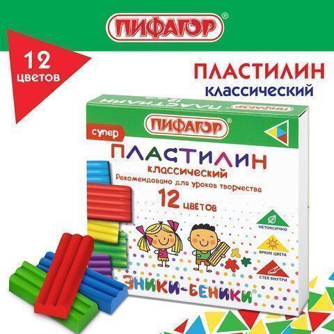 Пластилин 12цв 120г классический стек Эники-Беники Супер ПИФАГОР 1/48