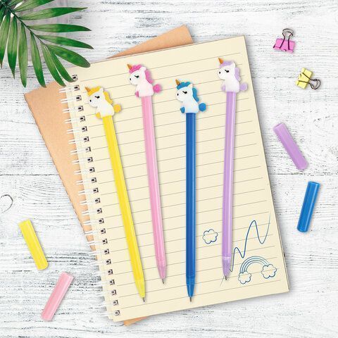 Ручка шариковая синяя узел 0,7мм с топпером ЮНЛАНДИЯ Единорог 1/12