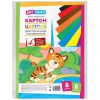 Цветной картон А4 8л 8цв мелованный двусторонний Artspace 1/50