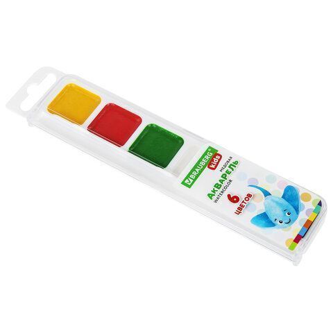 Краски акварельные 06цв медовые квадратные кюветы Brauberg Kids 1/35